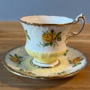 Paragon yellow cabbage rose tea cup and saucer set Made in England